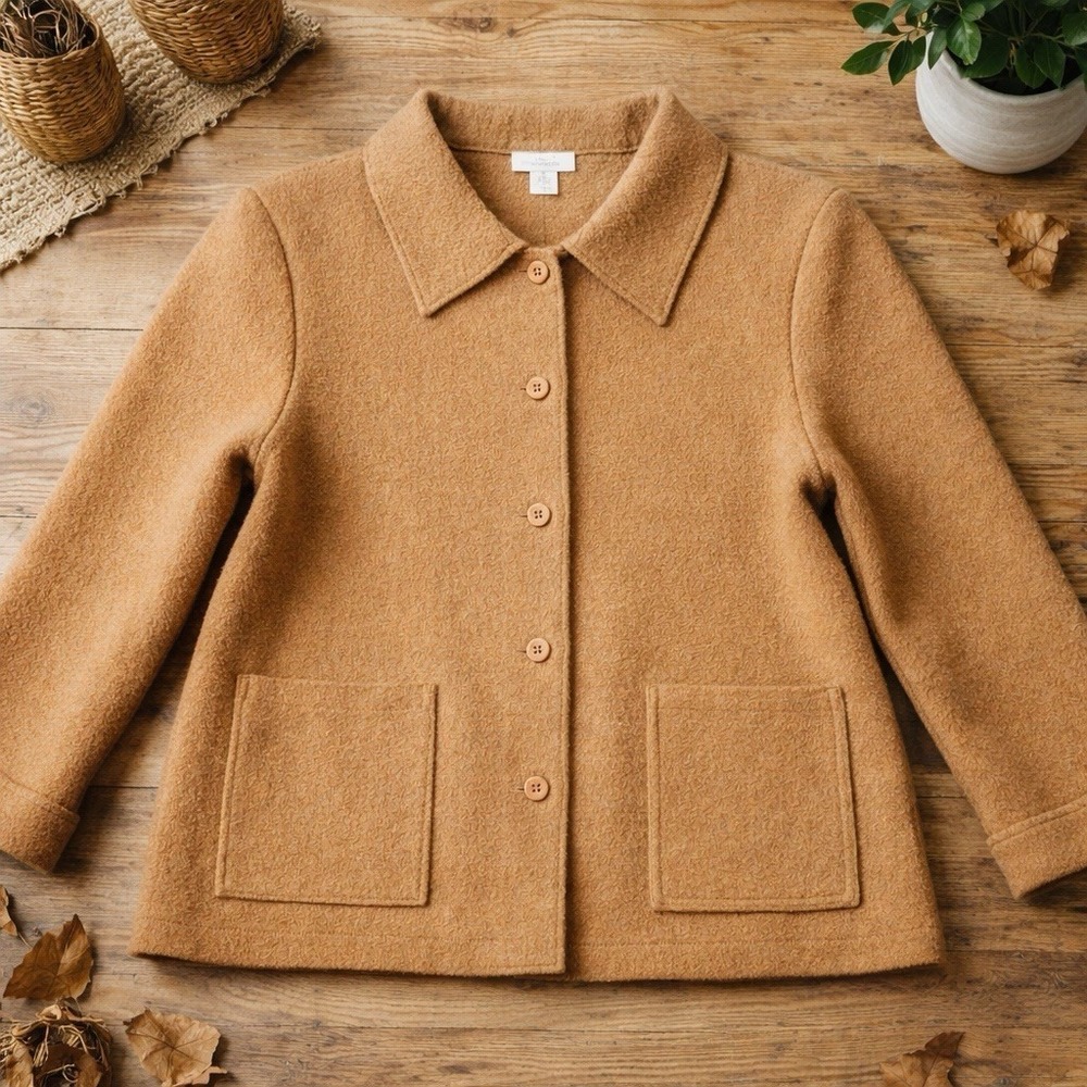 Deane & White Women's Light Brown 100% Wool Jacket Cardigan Sz S Button Up